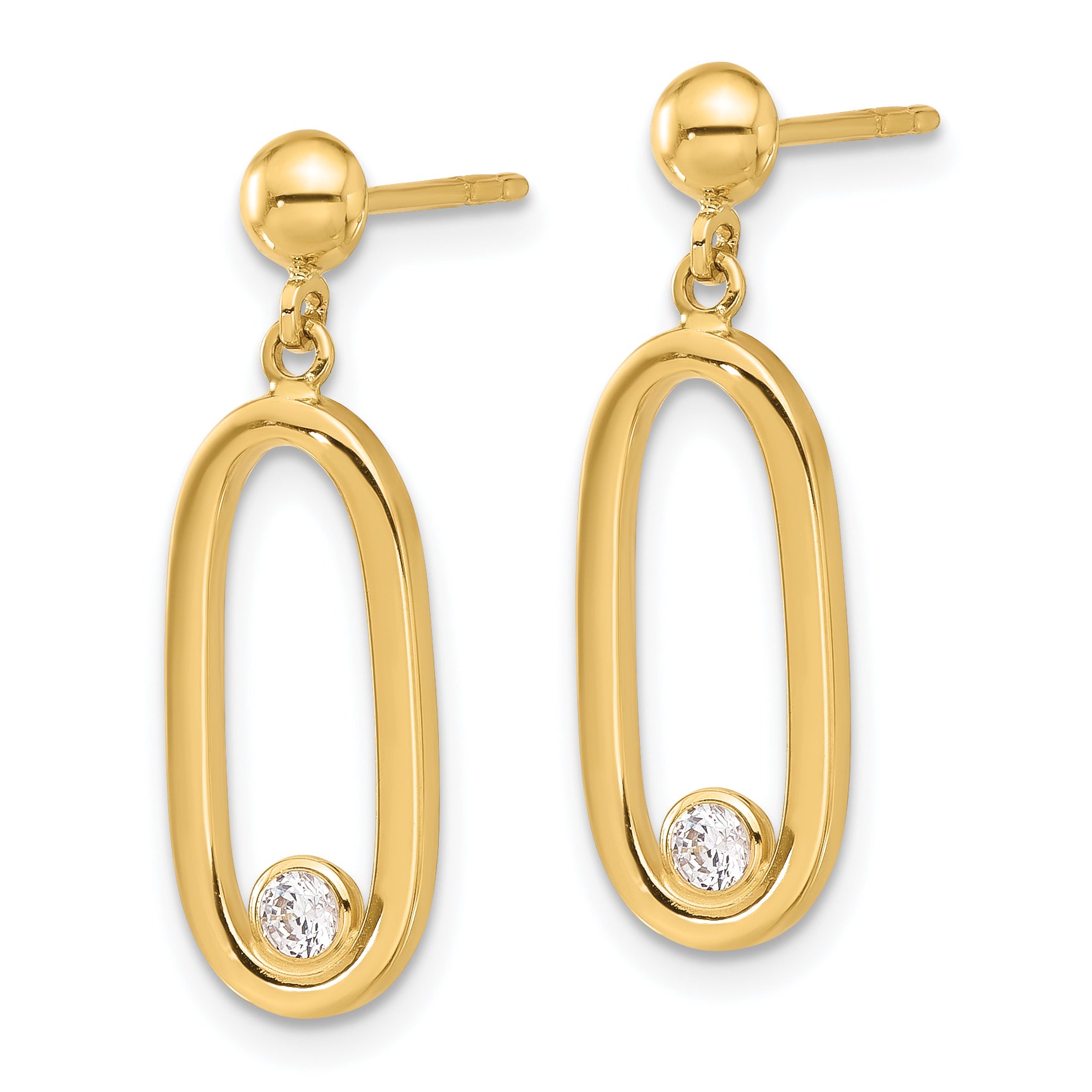 14K Polished CZ Oval Dangle Post Earrings Secondary image