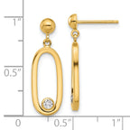 14K Polished CZ Oval Dangle Post Earrings