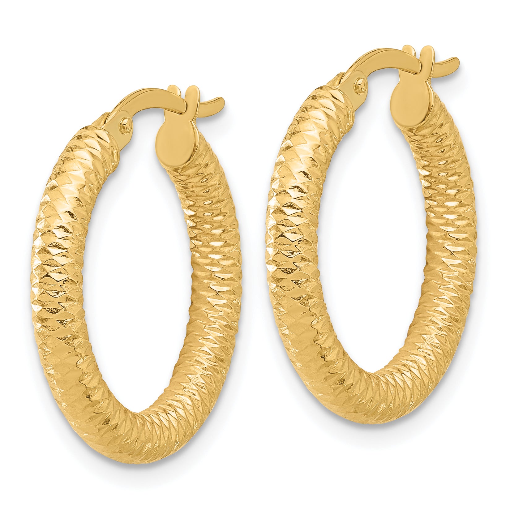 14K Diamond-Cut Round Hoop Earrings Secondary image