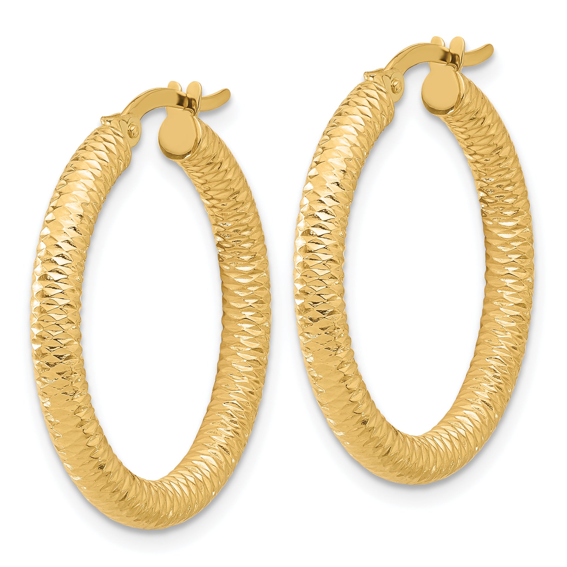 14K Diamond-Cut Round Hoop Earrings Secondary image