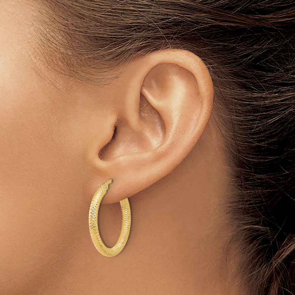 14K Diamond-Cut Round Hoop Earrings
