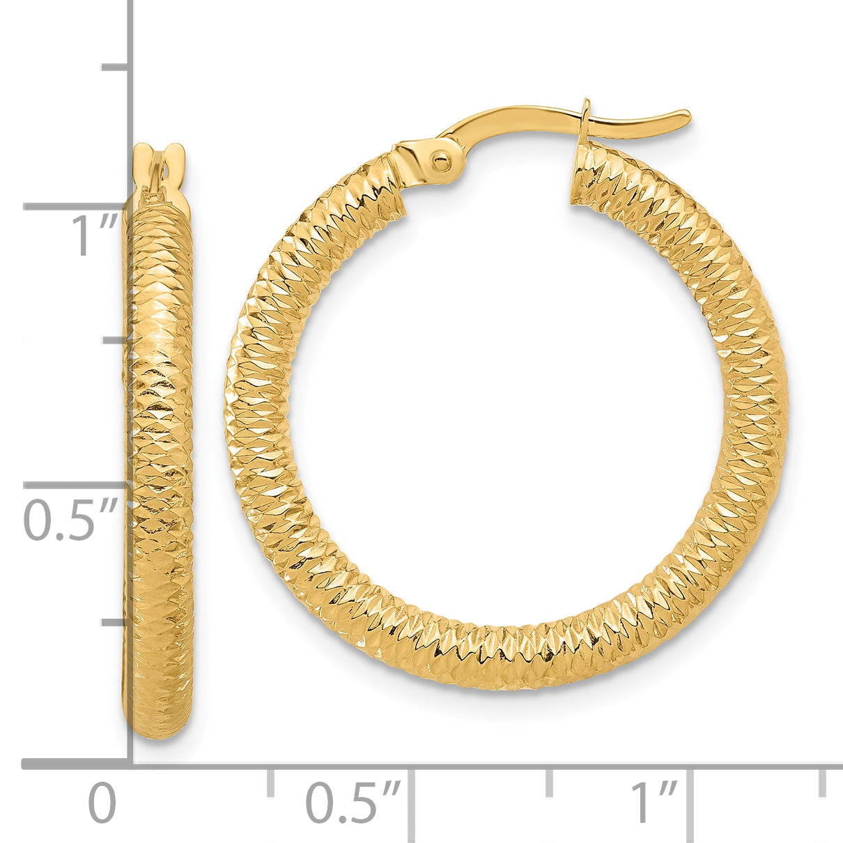 14K Diamond-Cut Round Hoop Earrings
