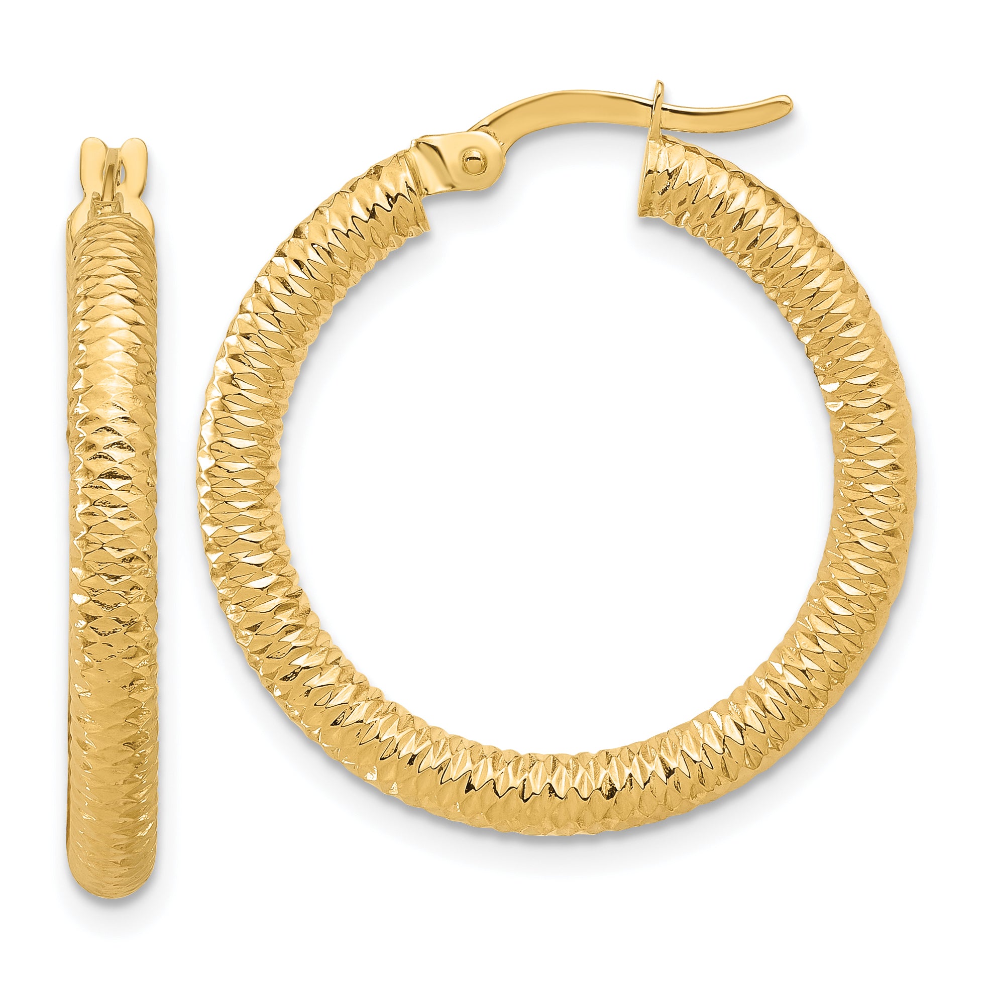 14K Diamond-Cut Round Hoop Earrings