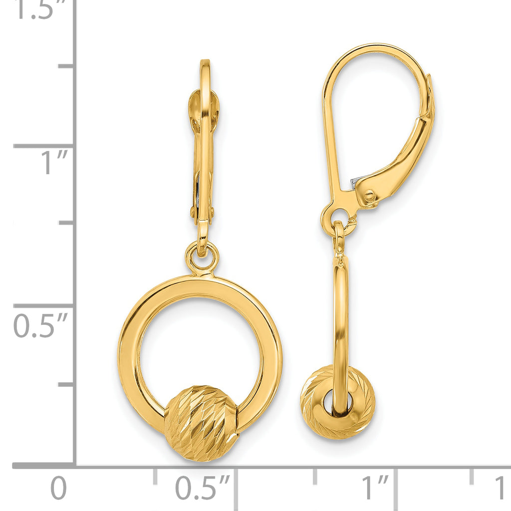 14K Polished and Diamond-cut Beads Leverback Earrings