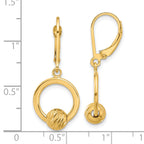 14K Polished and Diamond-cut Beads Leverback Earrings