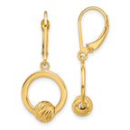 14K Polished and Diamond-cut Beads Leverback Earrings