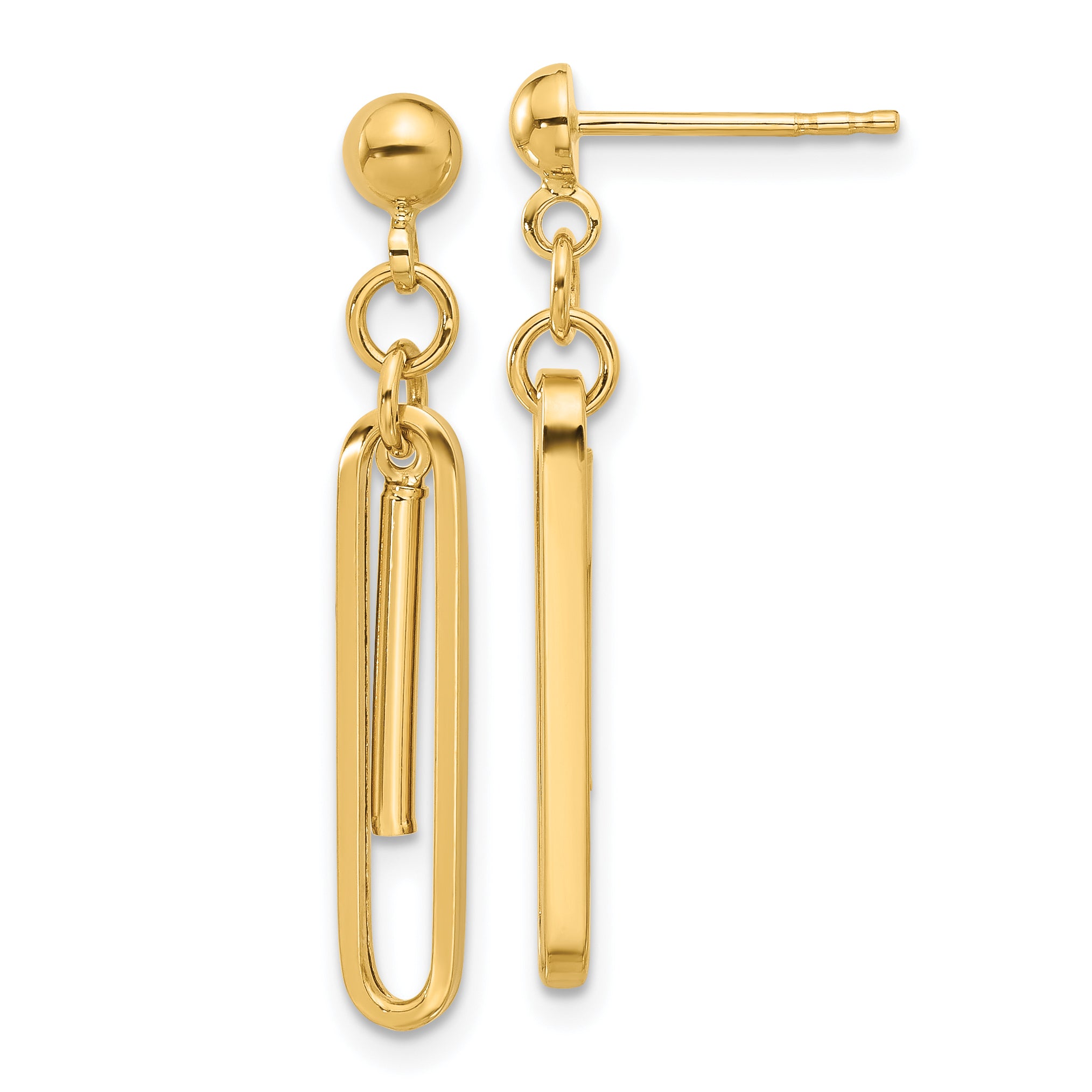 14K Polished Paperclip Dangle Earrings