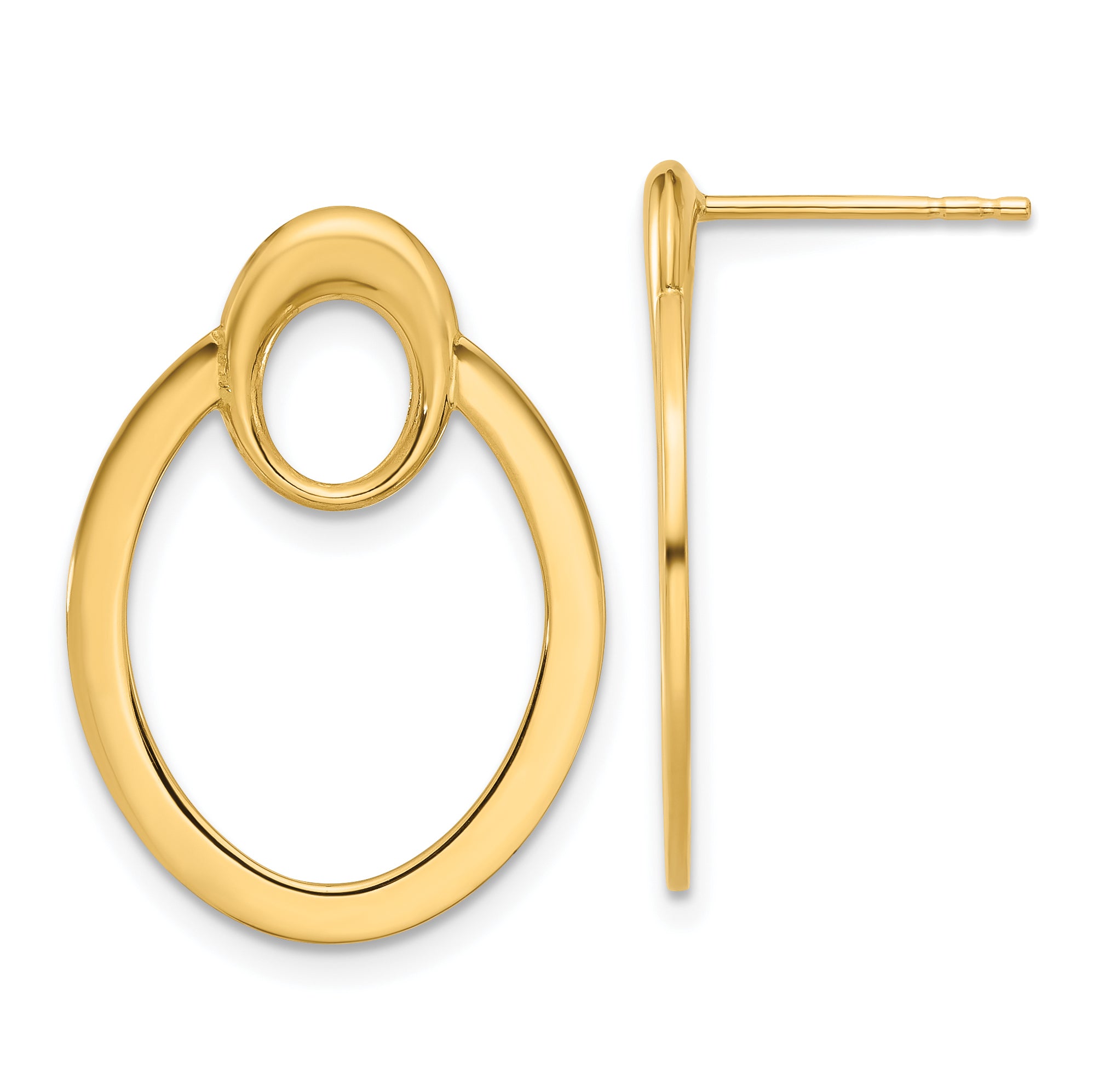 14K Polished Oval Drop Post Earrings