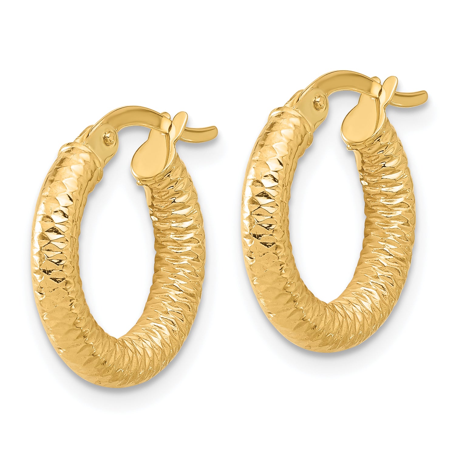 14K Polished and Diamond-cut Hoop Earrings Secondary image