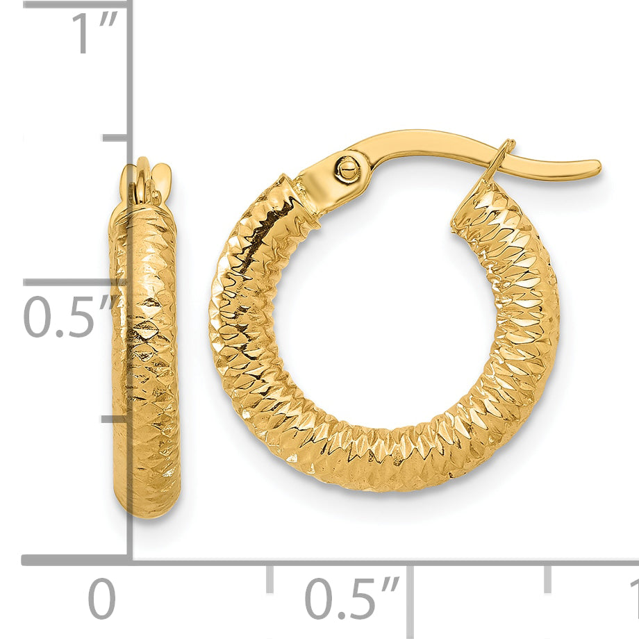 14K Polished and Diamond-cut Hoop Earrings
