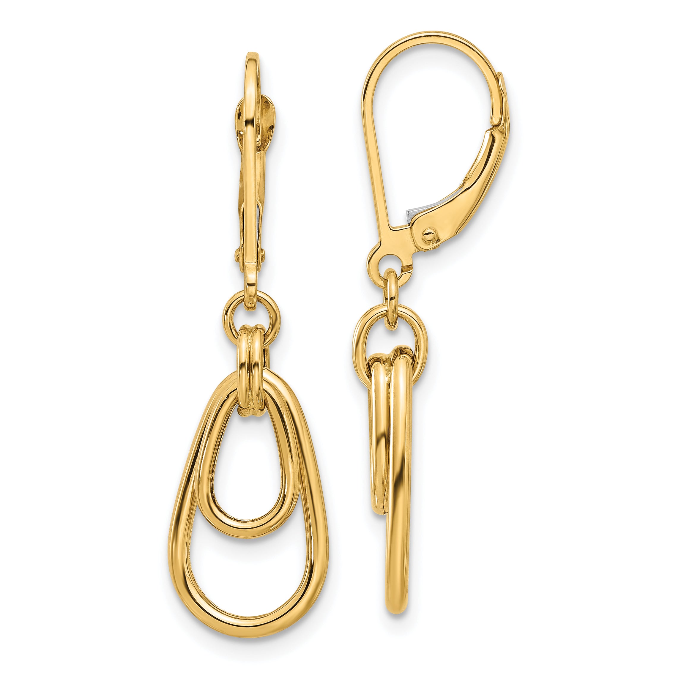 14K Polished Teardrop Dangle Leverback Earrings Main image