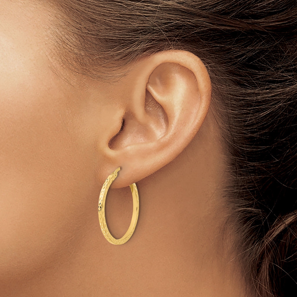 14K Diamond-cut Hoop Earrings