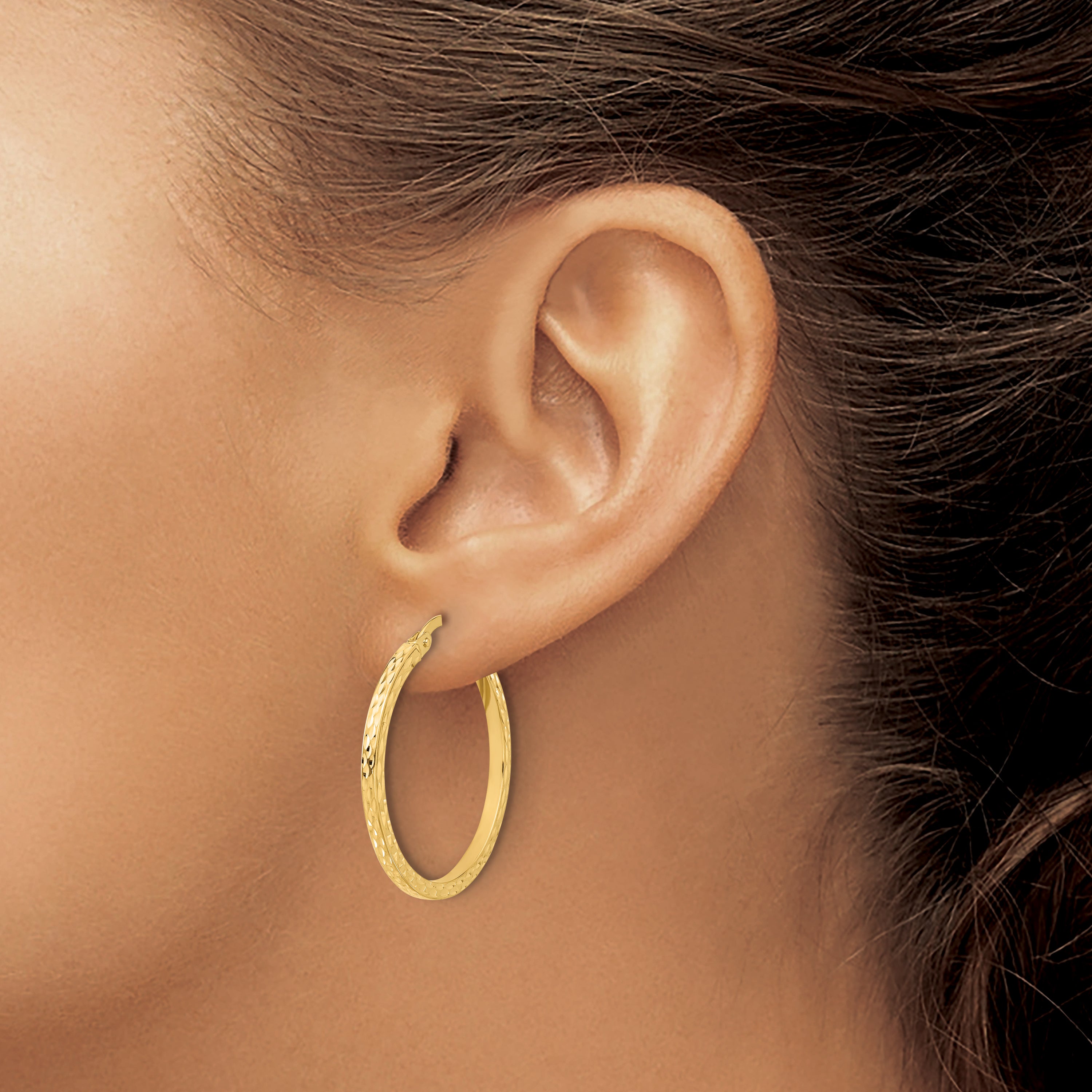14K Diamond-cut Hoop Earrings