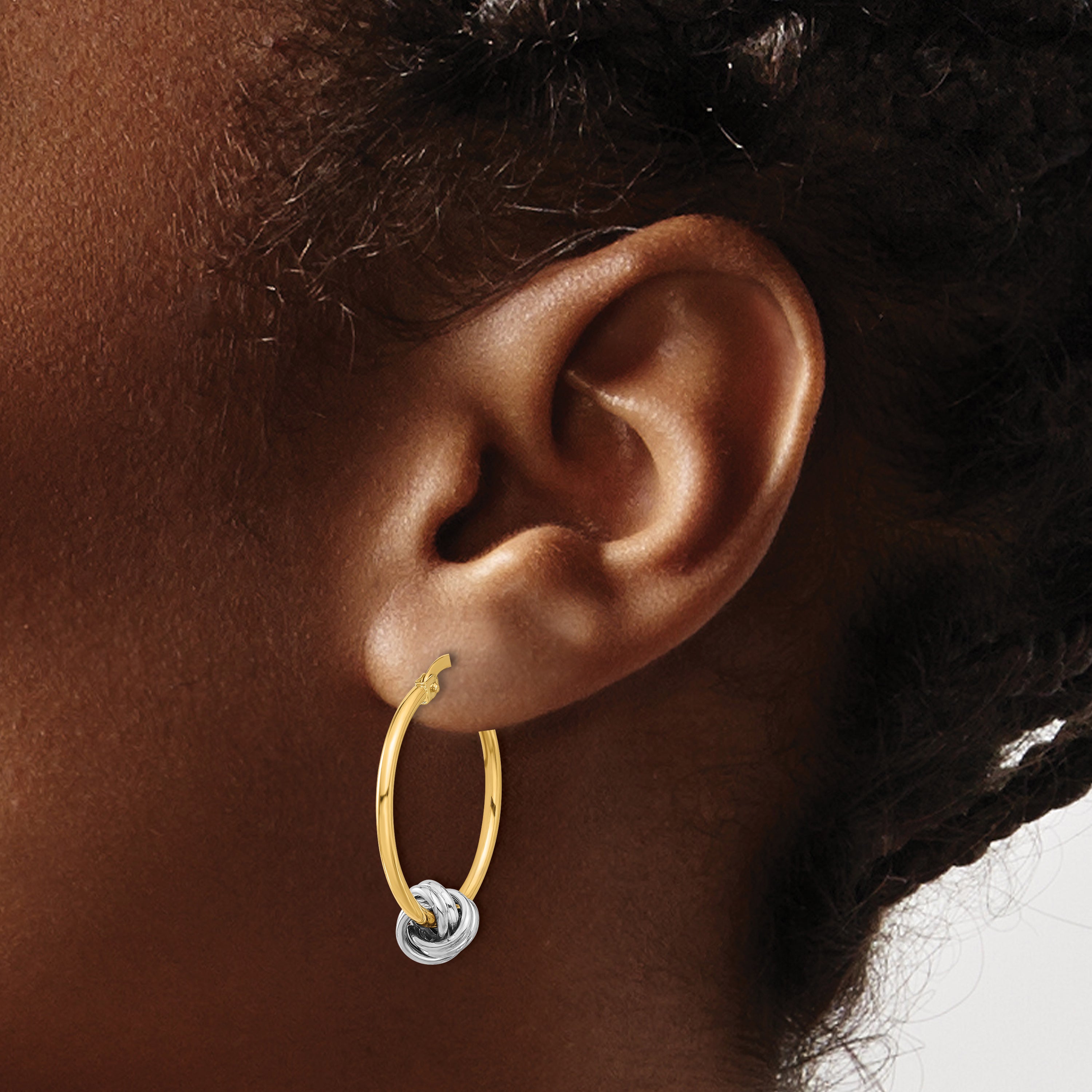14K Two-tone Polished Knot Hoop Earrings