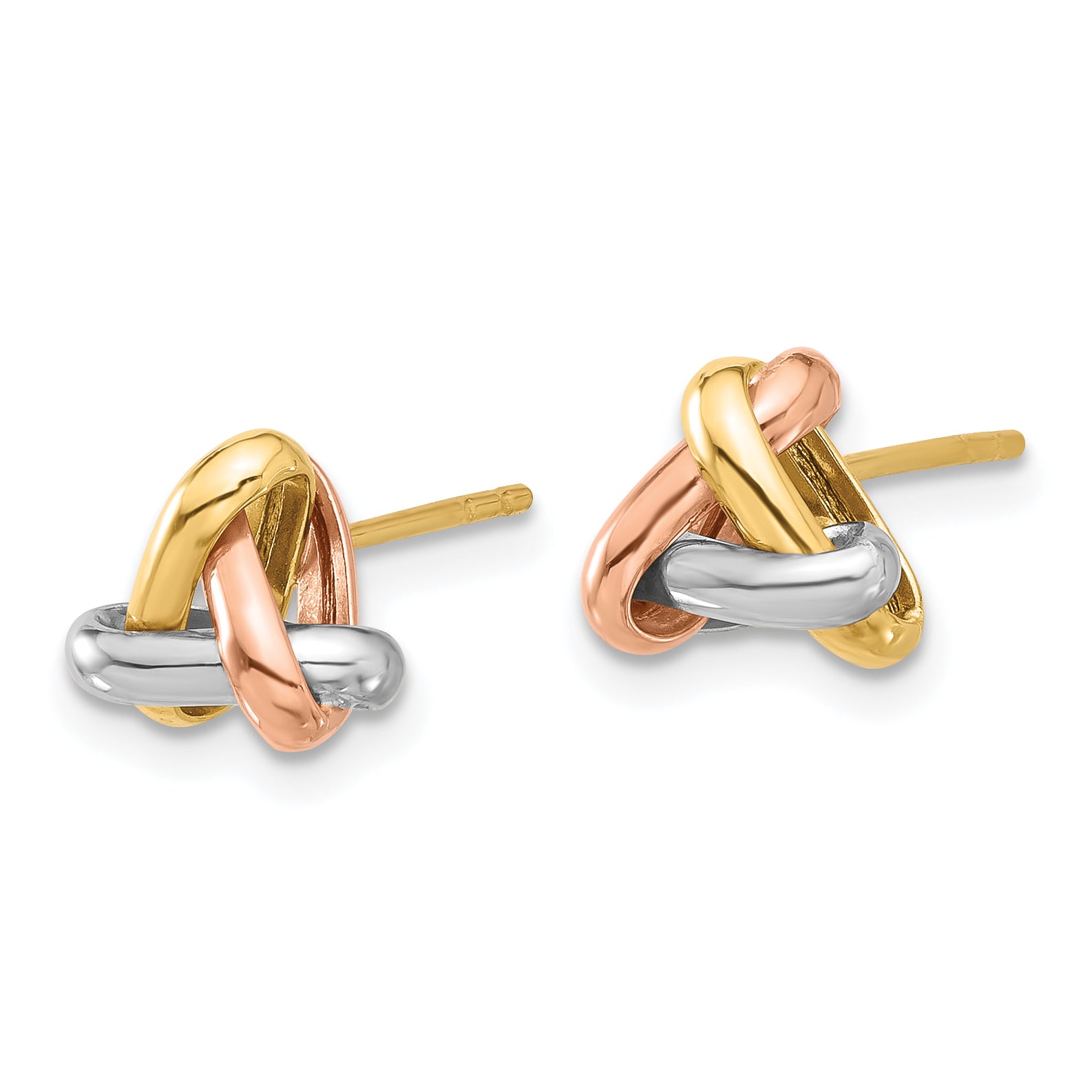 14K Tri-color Polished Love Knot Post Earrings Secondary image