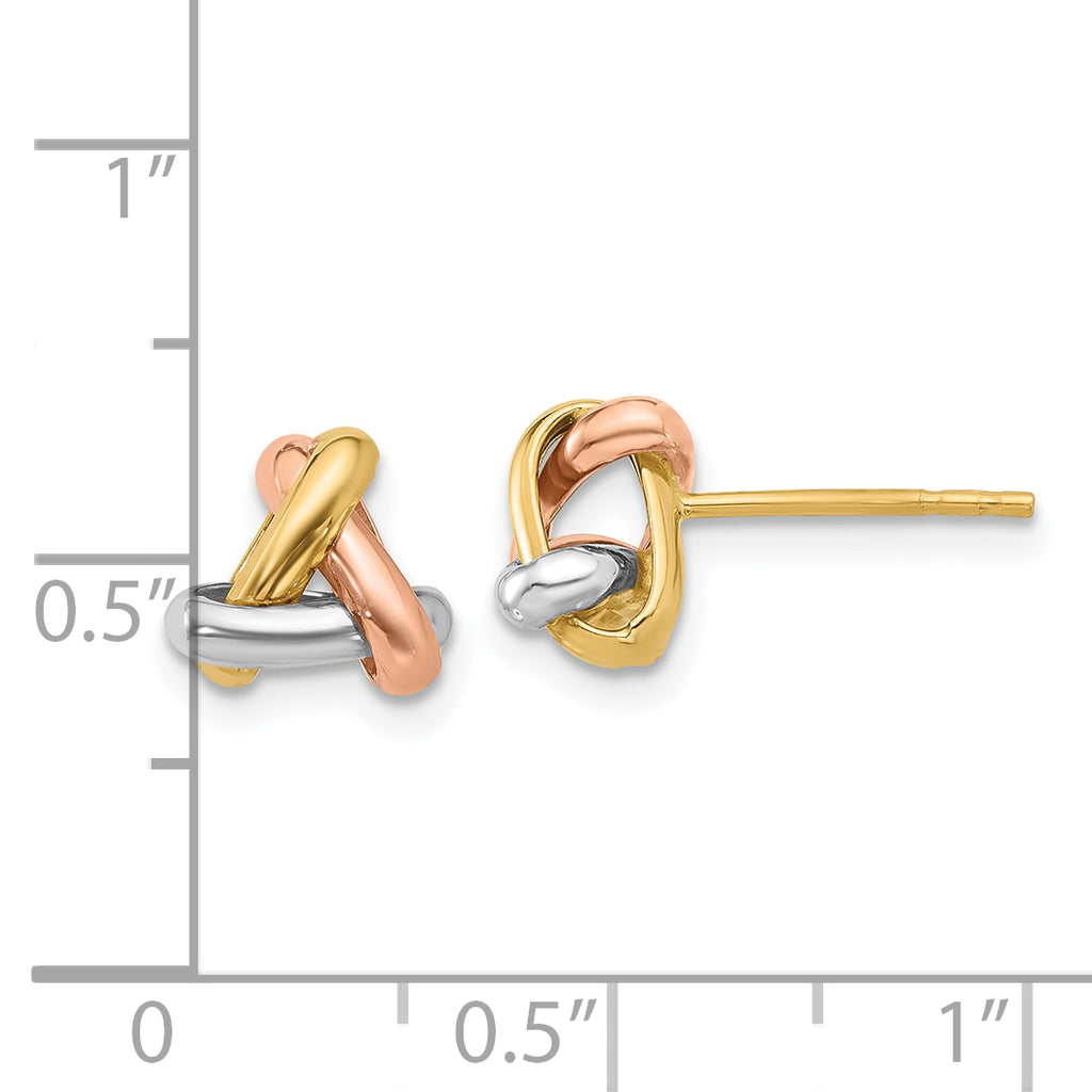 14K Tri-color Polished Love Knot Post Earrings