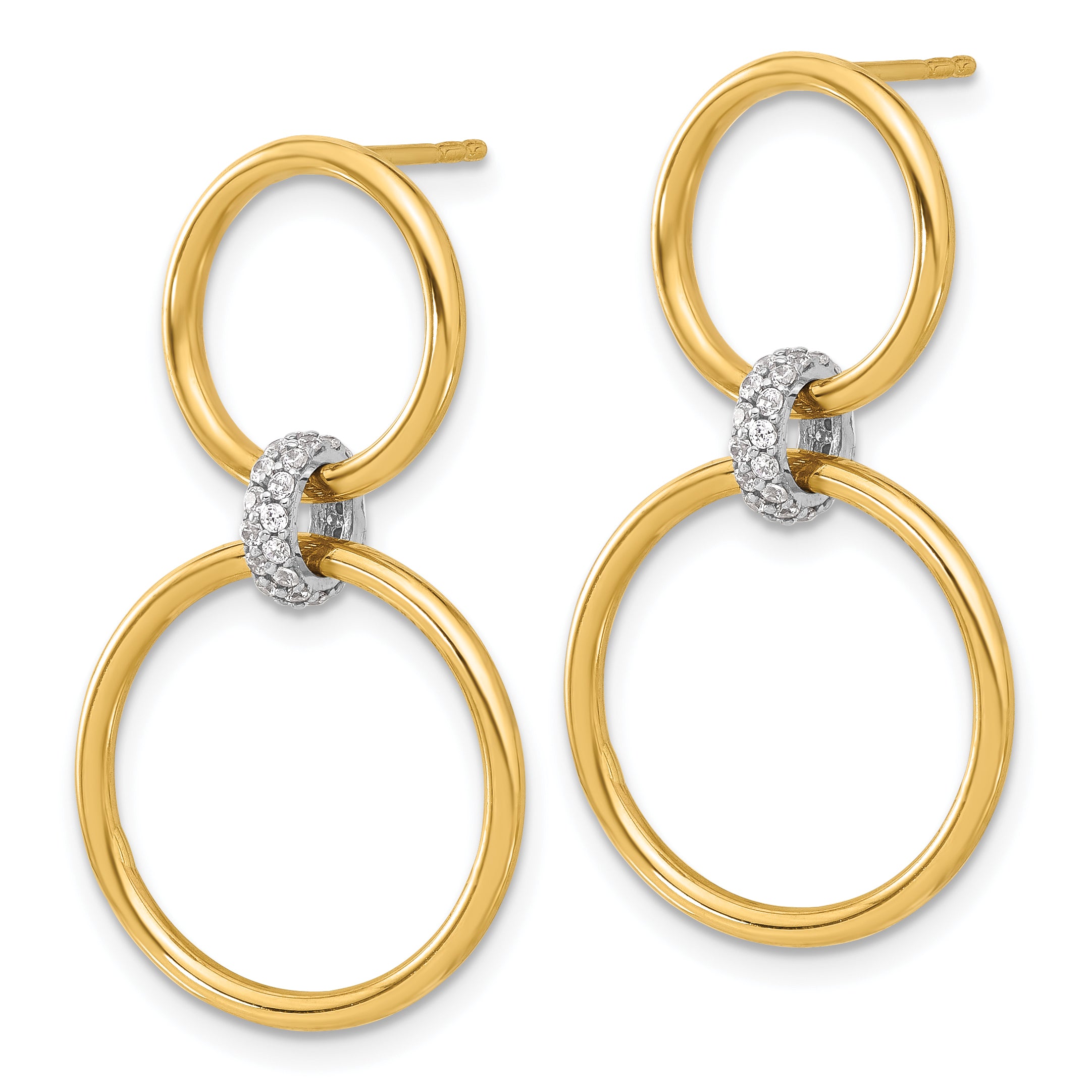 14K Two-tone Polished CZ Circles Dangle Post Earrings Secondary image