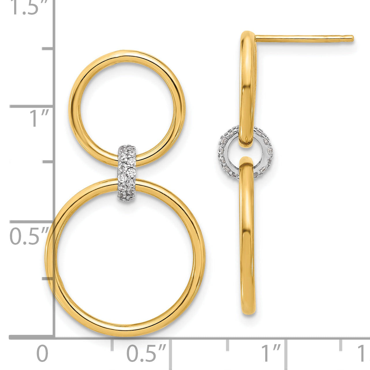 14K Two-tone Polished CZ Circles Dangle Post Earrings