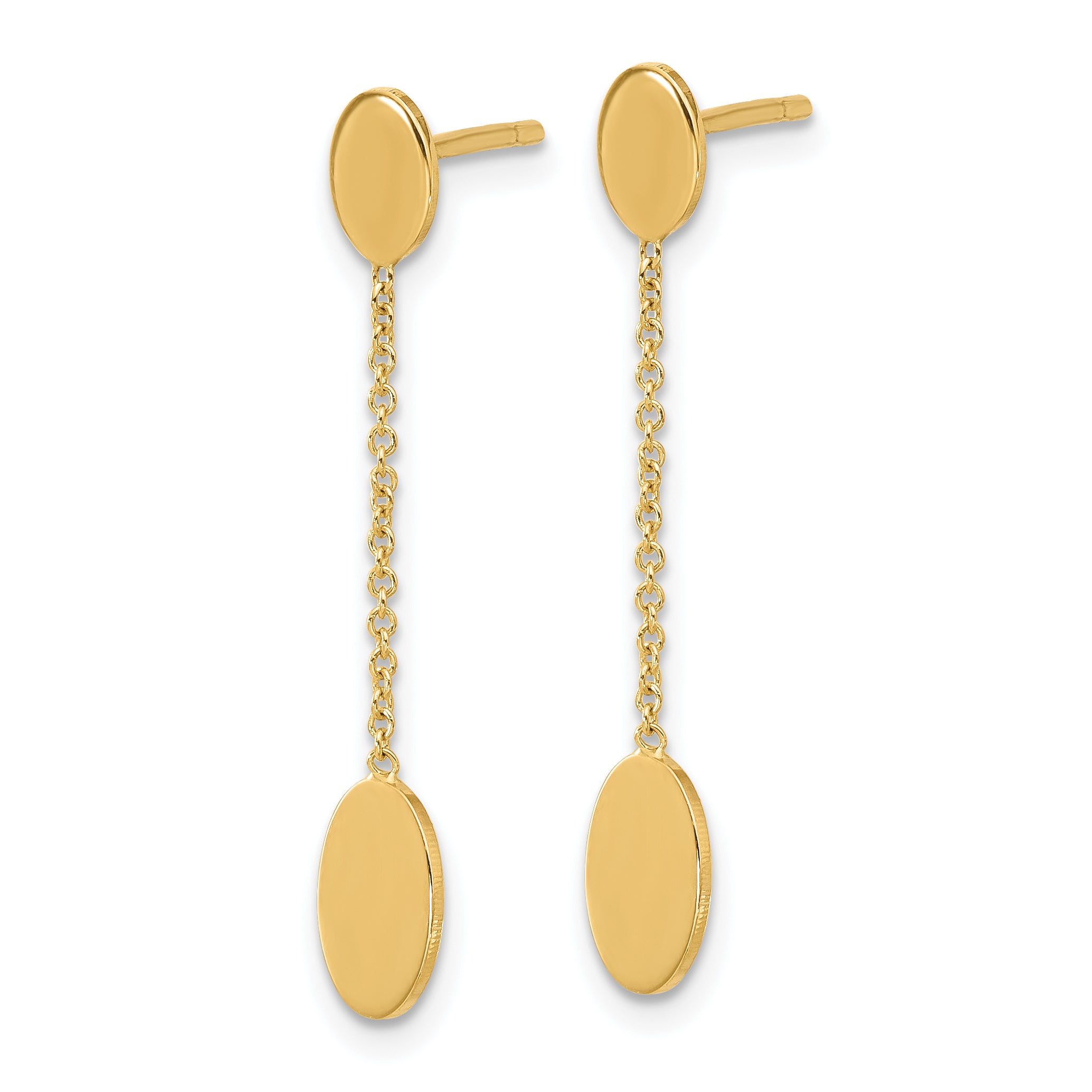 14K Polished Oval Discs Dangle Post Earrings Secondary image