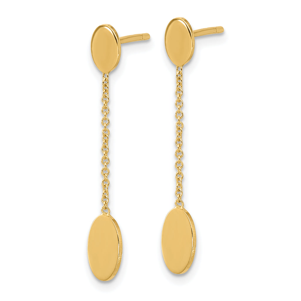 14K Polished Oval Discs Dangle Post Earrings