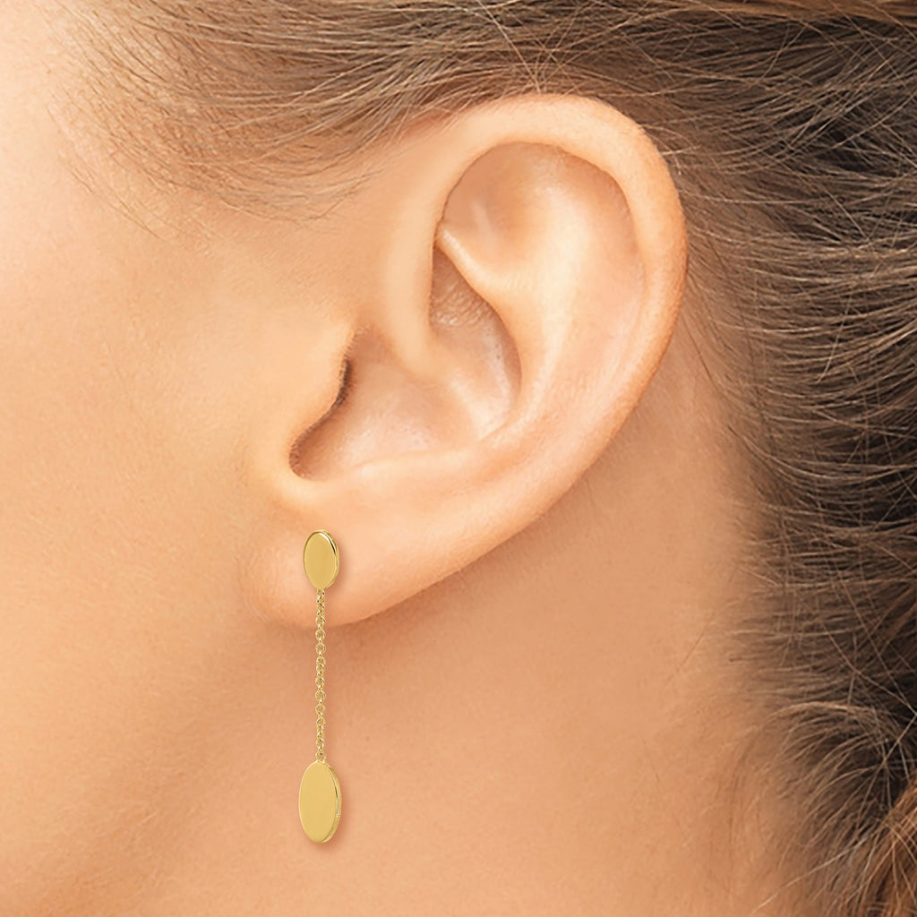 14K Polished Oval Discs Dangle Post Earrings