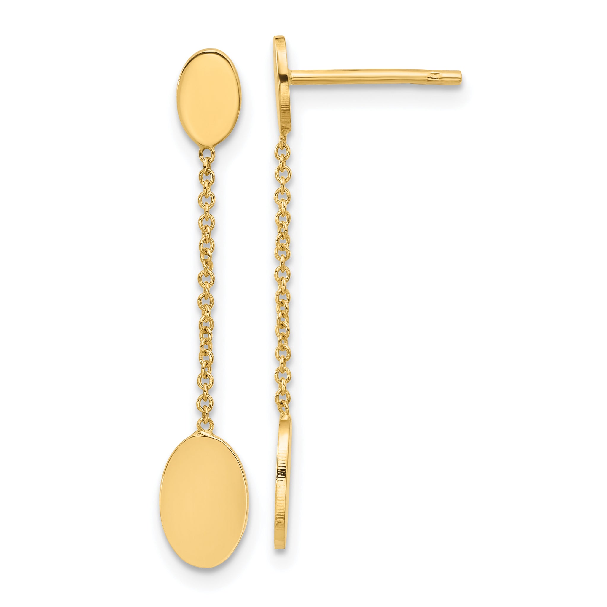 14K Polished Oval Discs Dangle Post Earrings Main image