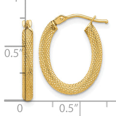 14K Polished and Textured Oval Hoop Earrings