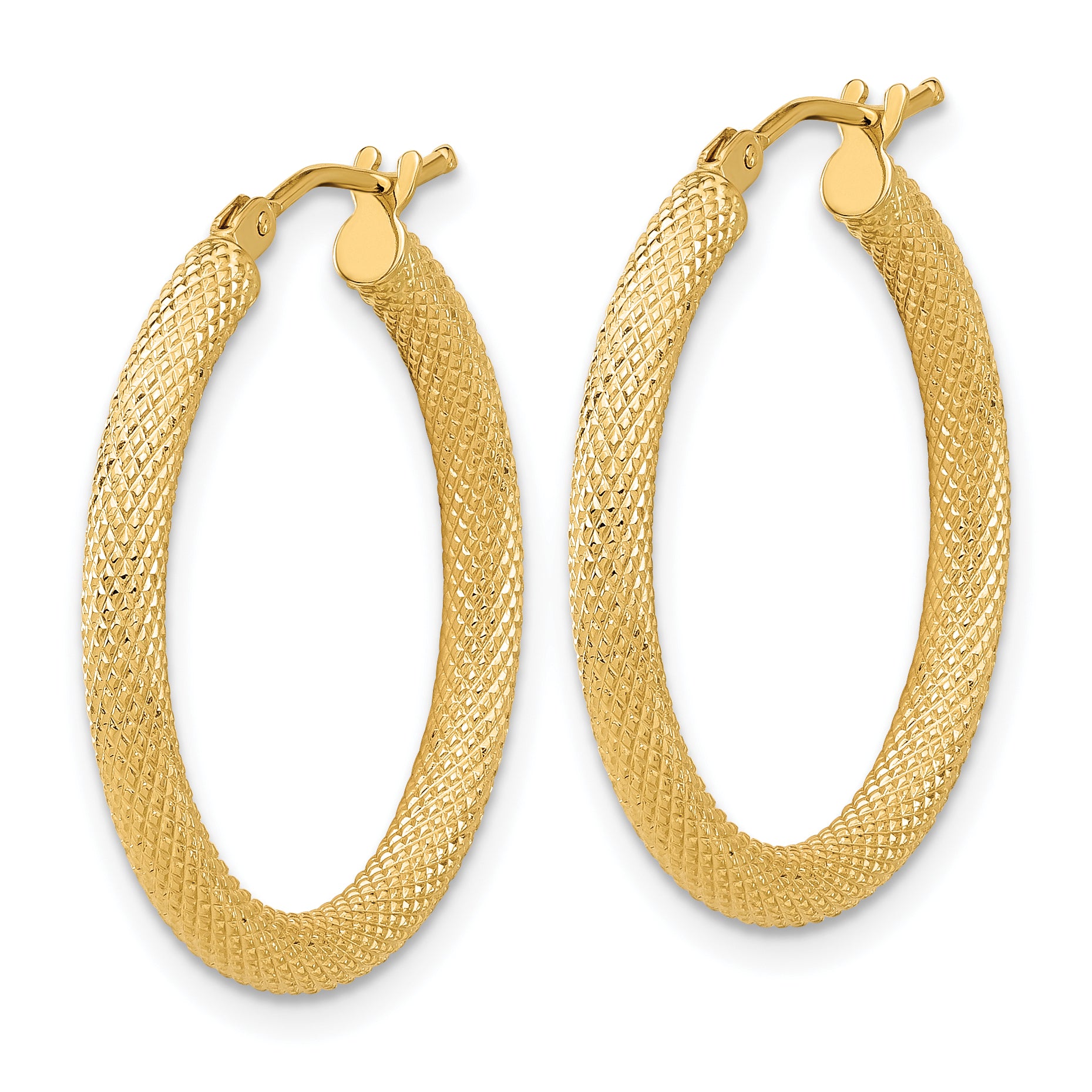 14K Polished and Textured Round Hoop Earrings Secondary image