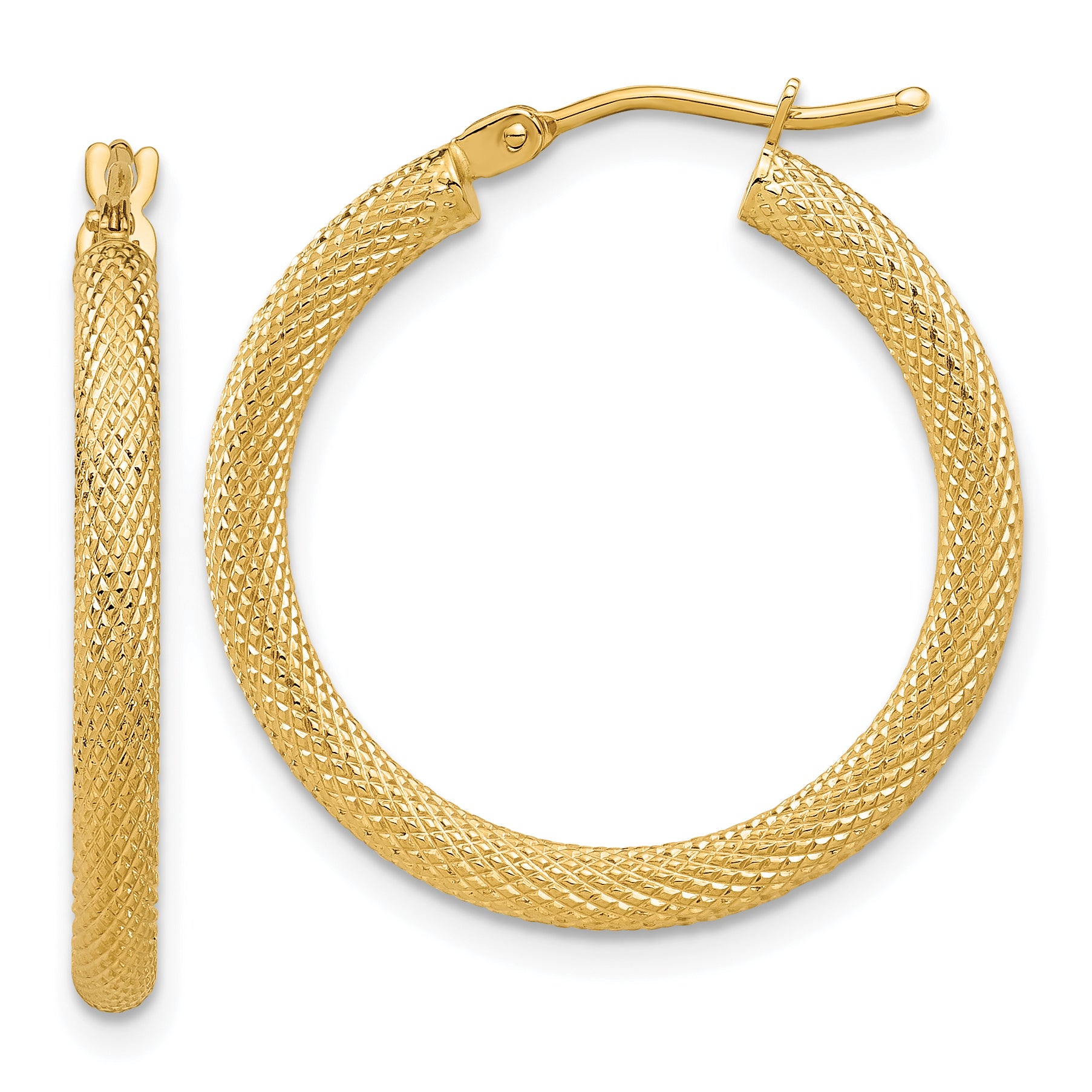 14K Polished and Textured Round Hoop Earrings Main image