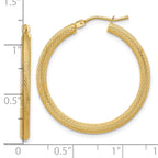 14K Polished and Textured Round Hoop Earrings