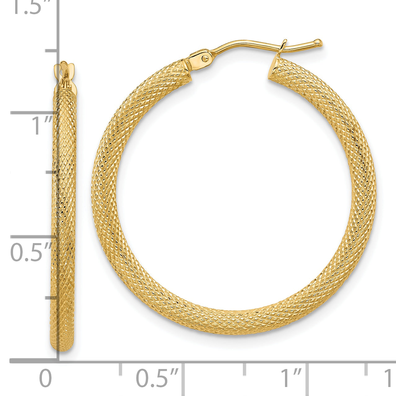 14K Polished and Textured Round Hoop Earrings