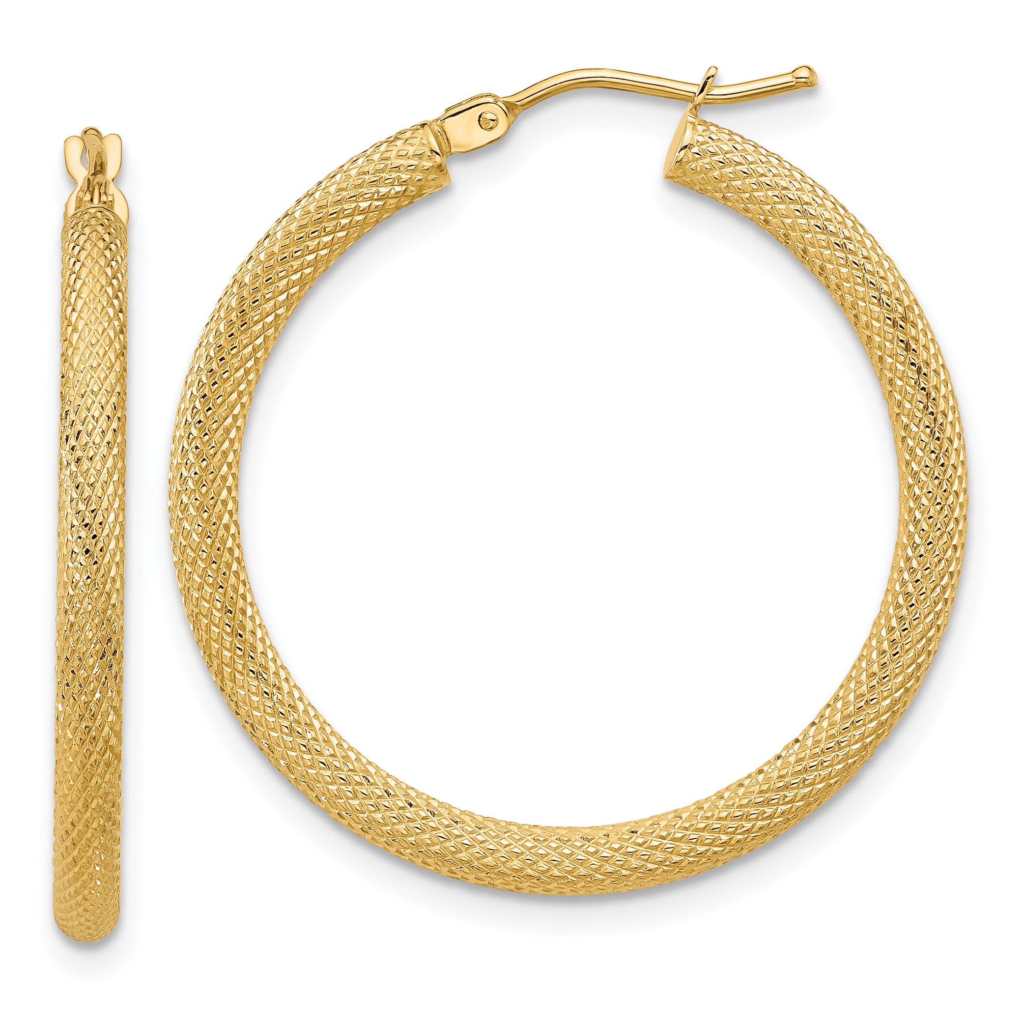 14K Polished and Textured Round Hoop Earrings Main image