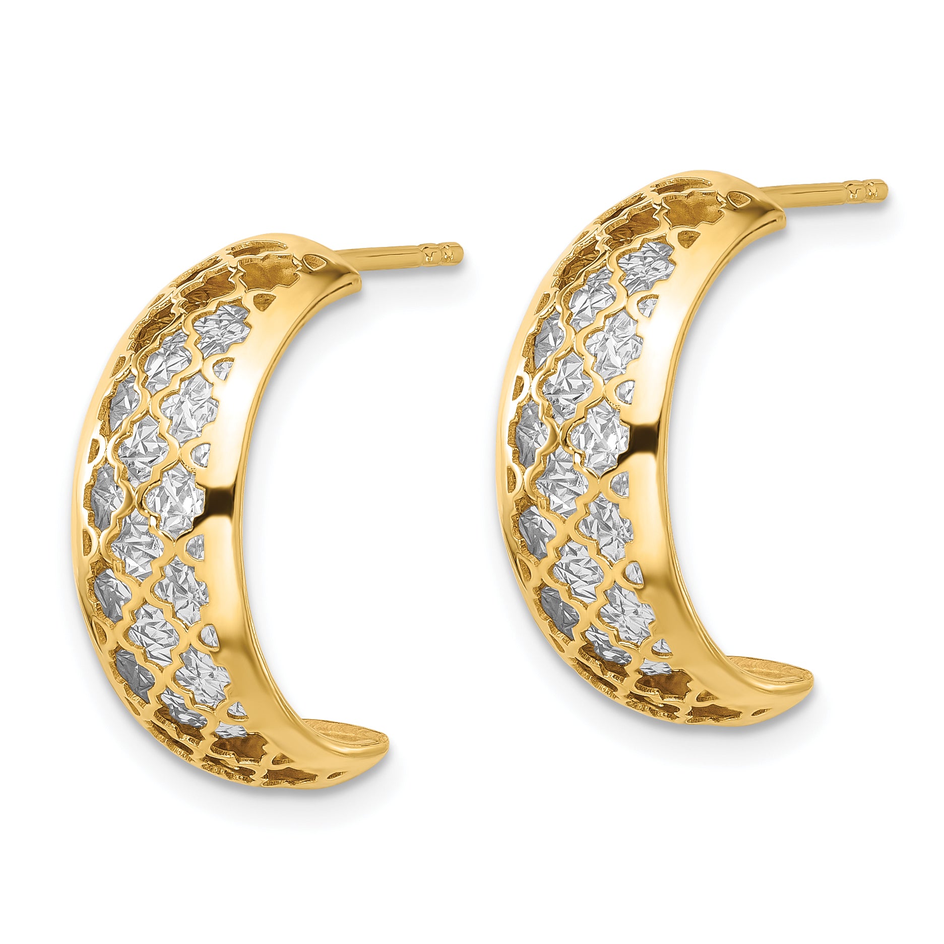 14K with White Rhodium Polished and Dia-cut J-Hoop Earrings Secondary image
