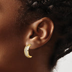 14K with White Rhodium Polished and Dia-cut J-Hoop Earrings