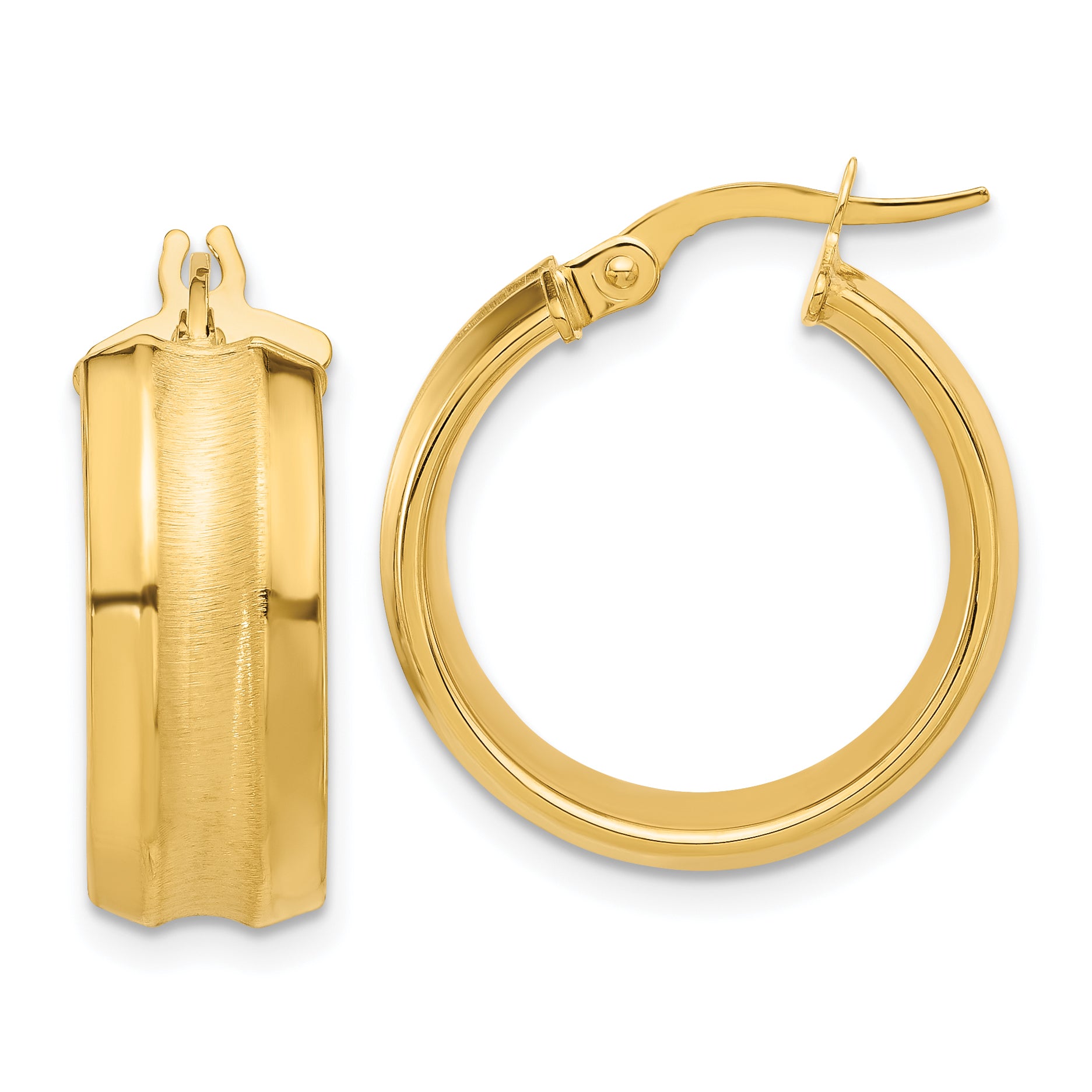 14K Polished and Brushed Hoop Earrings Main image