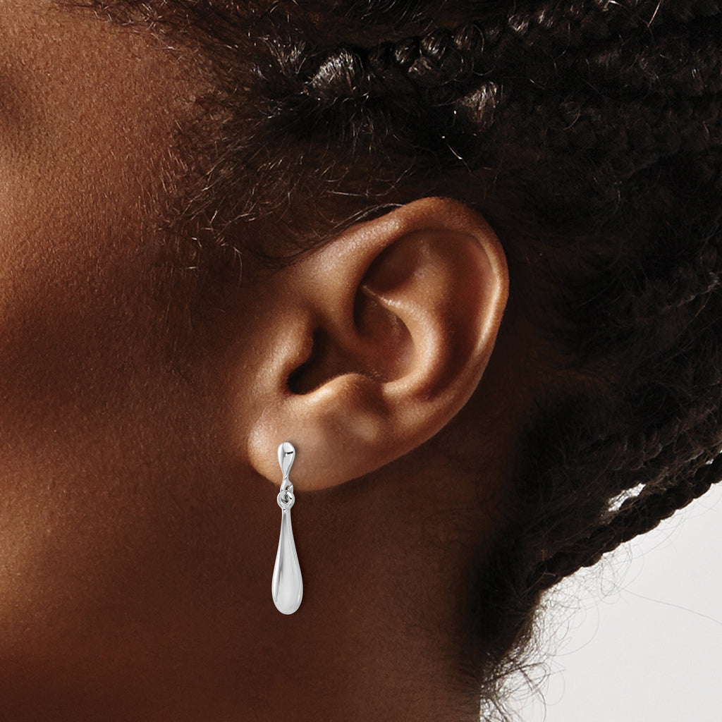 14K White Gold Polished Teardrop Post Dangle Earrings