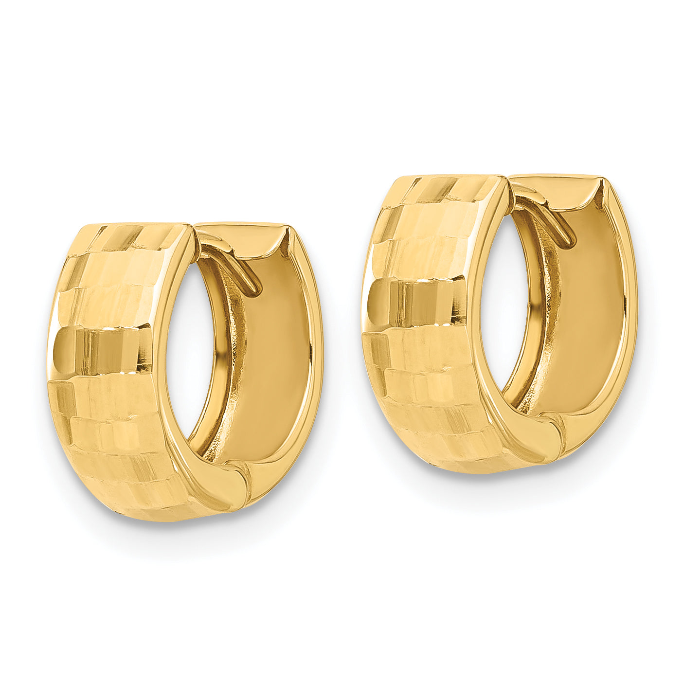 14K Polished and Diamond-cut Huggie Hoop Earrings Secondary image