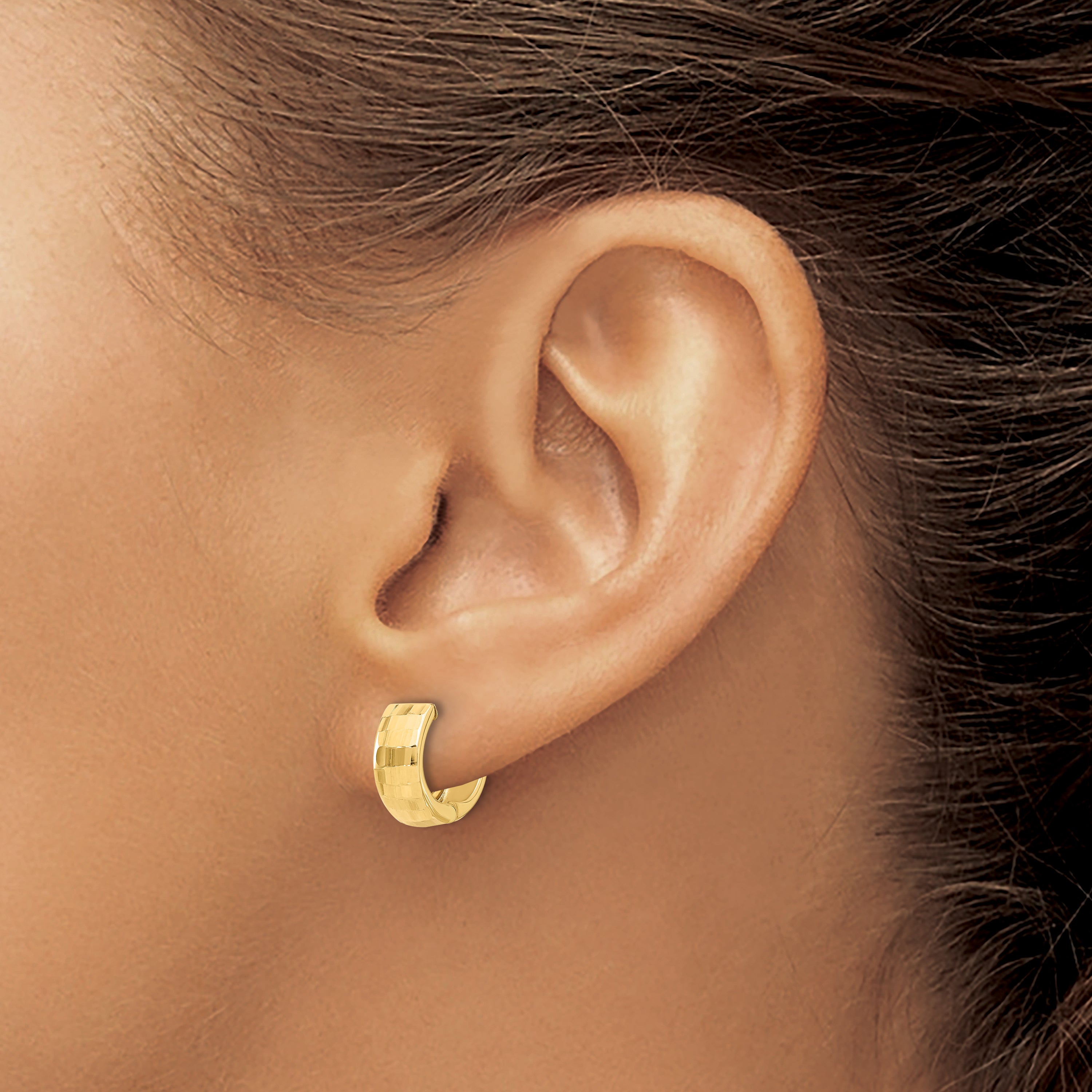 14K Polished and Diamond-cut Huggie Hoop Earrings