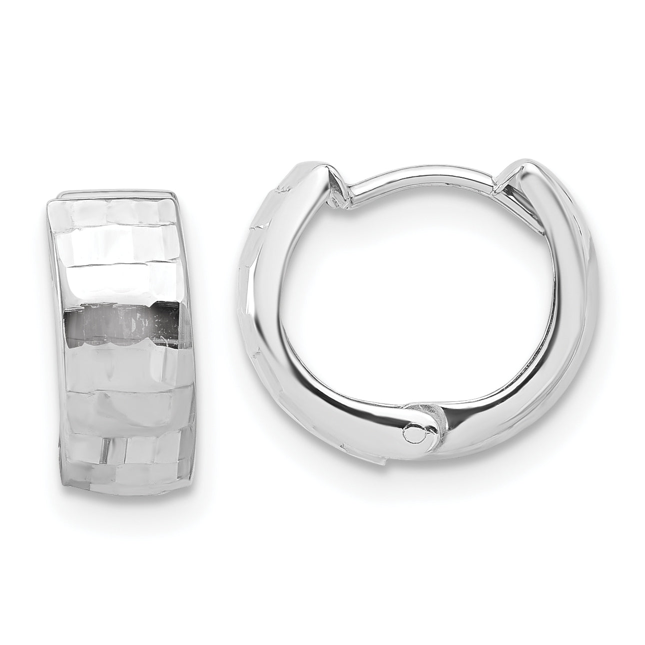 14K White Gold Polished and Diamond-cut Huggie Hoop Earrings Main image