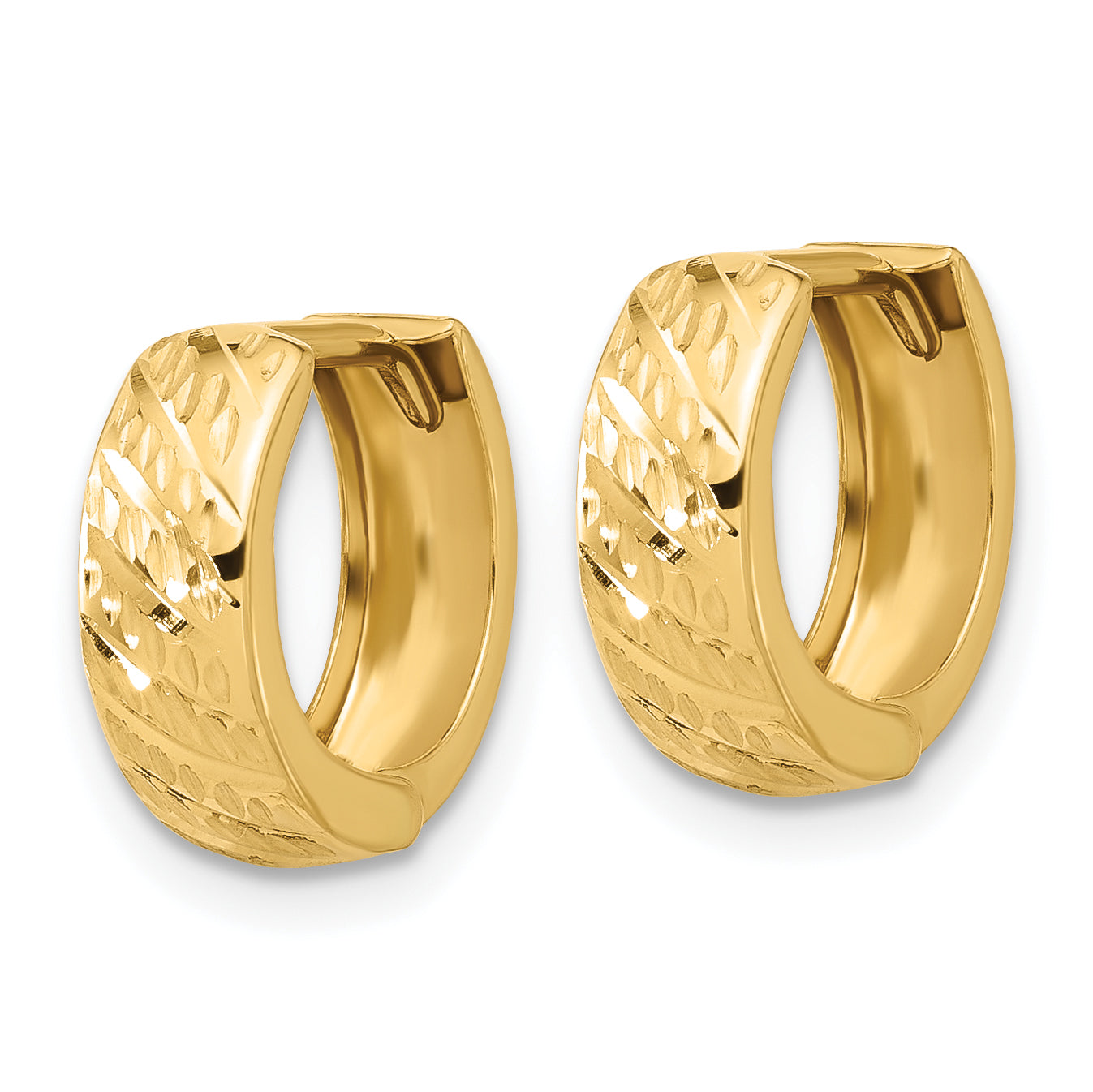 14K Polished and Diamond-cut Huggie Hoop Earrings Secondary image