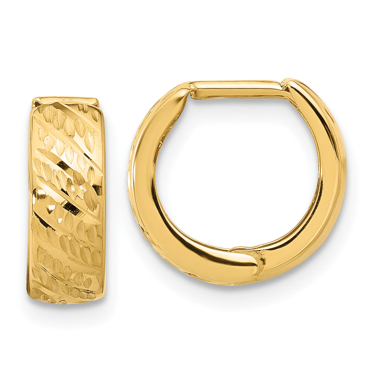 14K Polished and Diamond-cut Huggie Hoop Earrings Main image