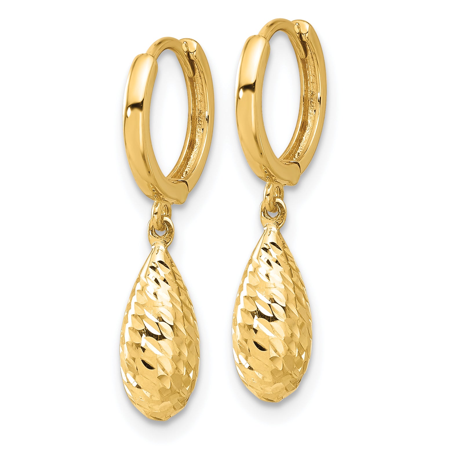 14K Polished and Diamond-cut Dangle Hoop Earrings