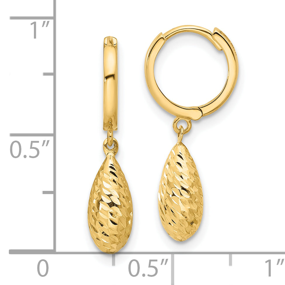 14K Polished and Diamond-cut Dangle Hoop Earrings