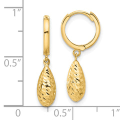 14K Polished and Diamond-cut Dangle Hoop Earrings