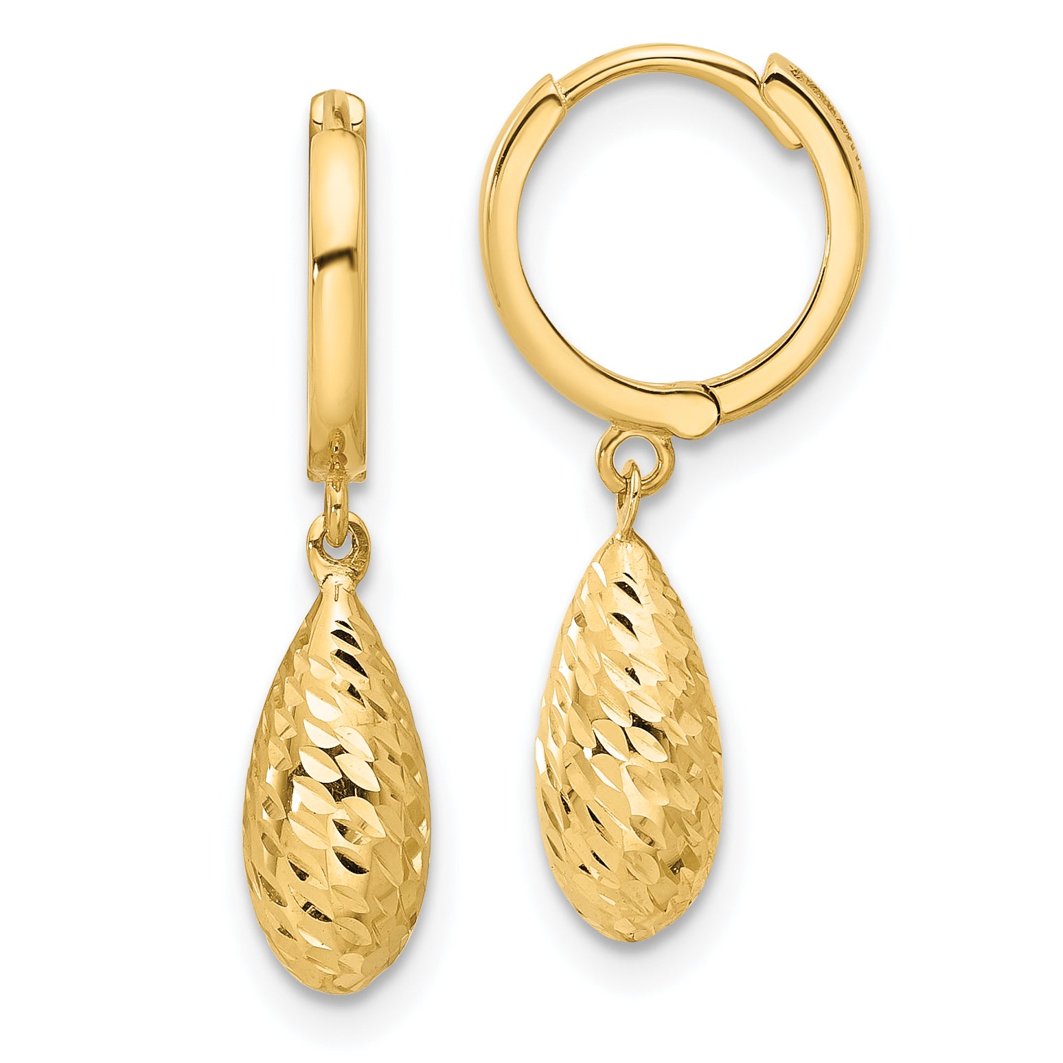 14K Polished and Diamond-cut Dangle Hoop Earrings Main image