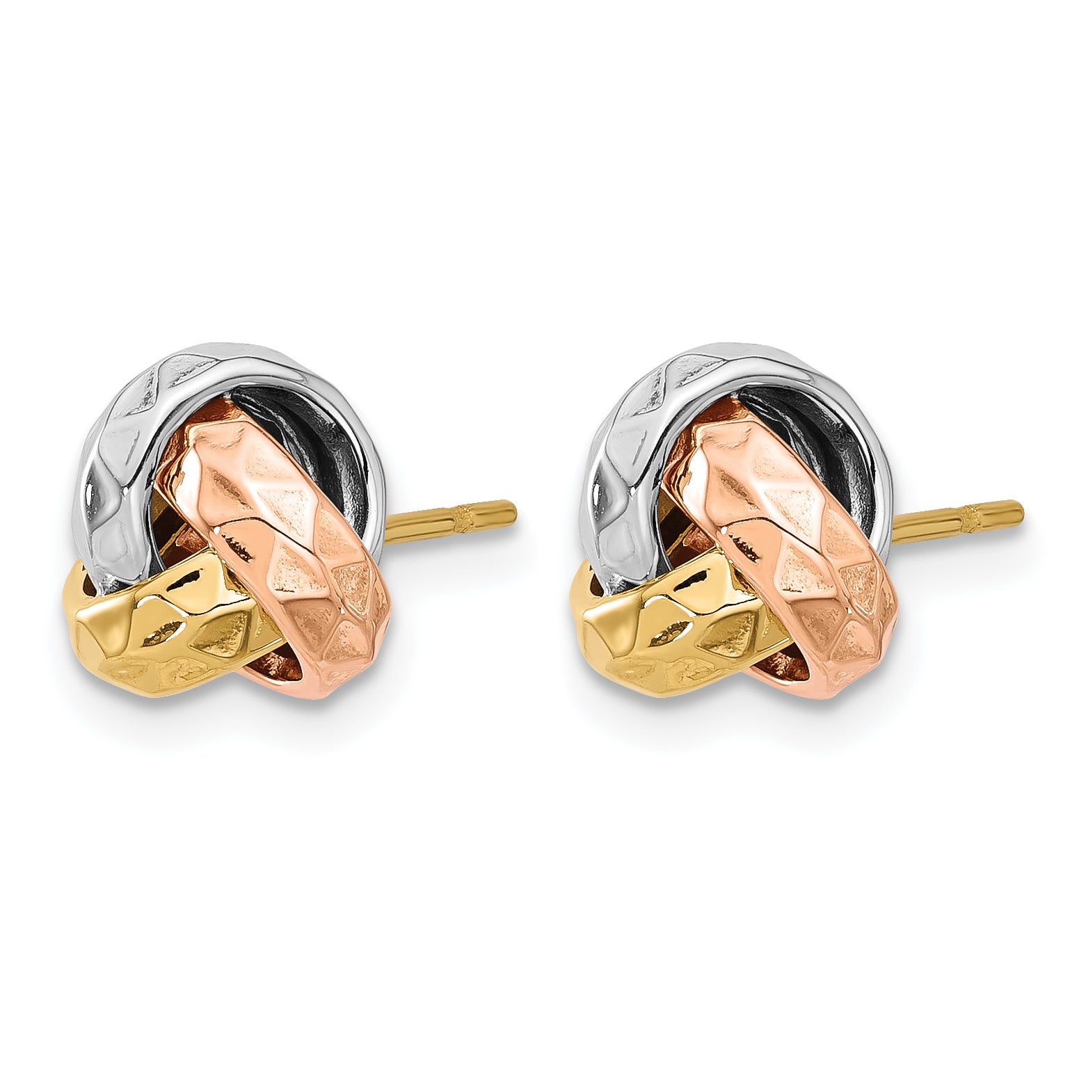 14K Tri-color Polished and Textured Love Knot Post Earrings Secondary image