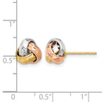 14K Tri-color Polished and Textured Love Knot Post Earrings
