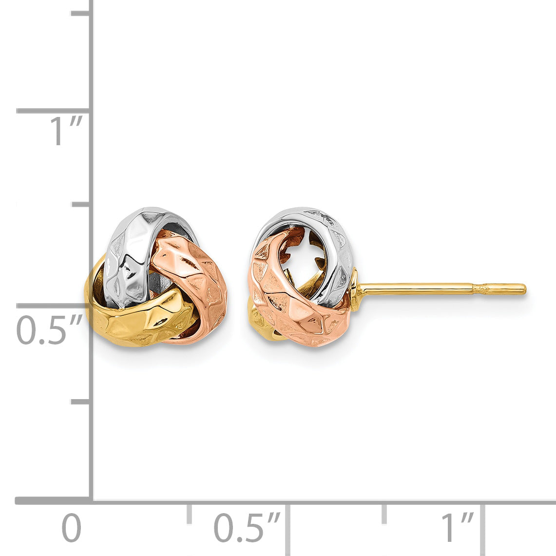 14K Tri-color Polished and Textured Love Knot Post Earrings