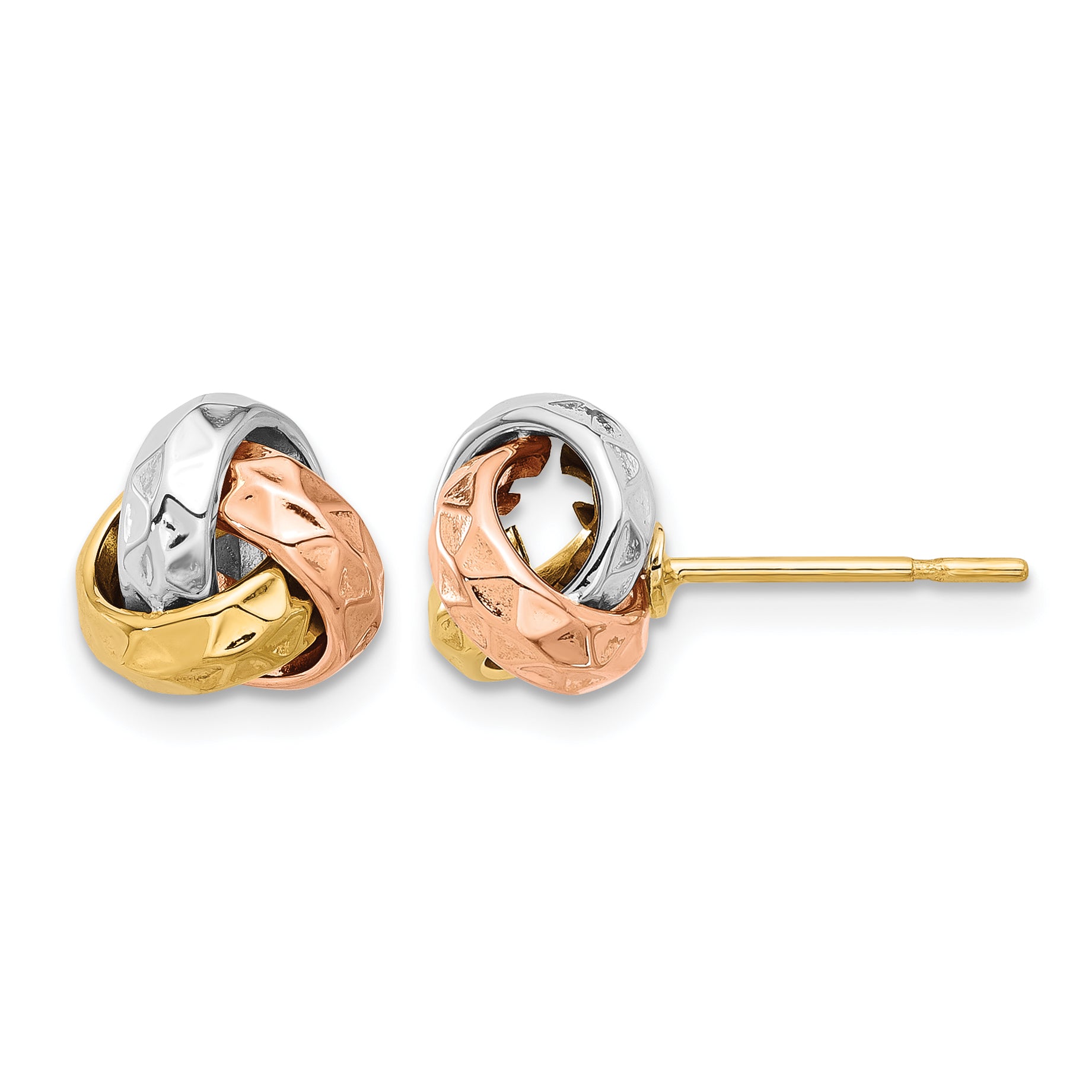 14K Tri-color Polished and Textured Love Knot Post Earrings Main image
