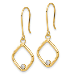 14K with Rhodium Polished CZ Square Dangle Earrings